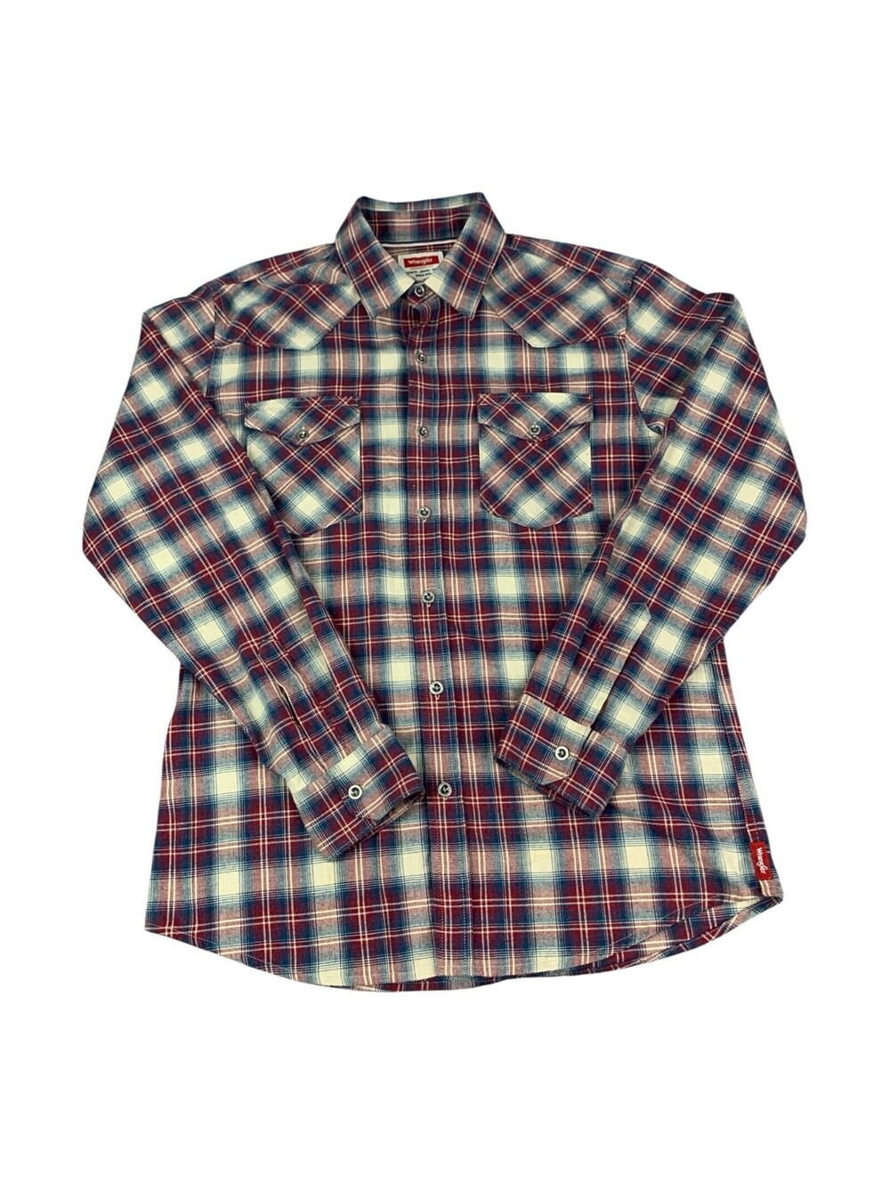 Wrangler Long Sleeve Button Up Western Shirt Red Blue Plaid Men’s Medium